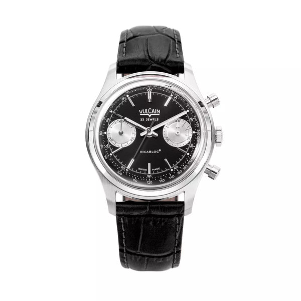 Vulcain Chronograph 70's 38mm Nero Argento 640109A00.BAL248 Manuale 640109A00.BAL248 con bracciale Alligatore nero (Cites)