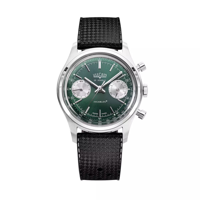 Vulcain Chronograph 70's Verde 640109A90.BAR200 Manuale 640109A90.BAR200 con bracciale Gomma