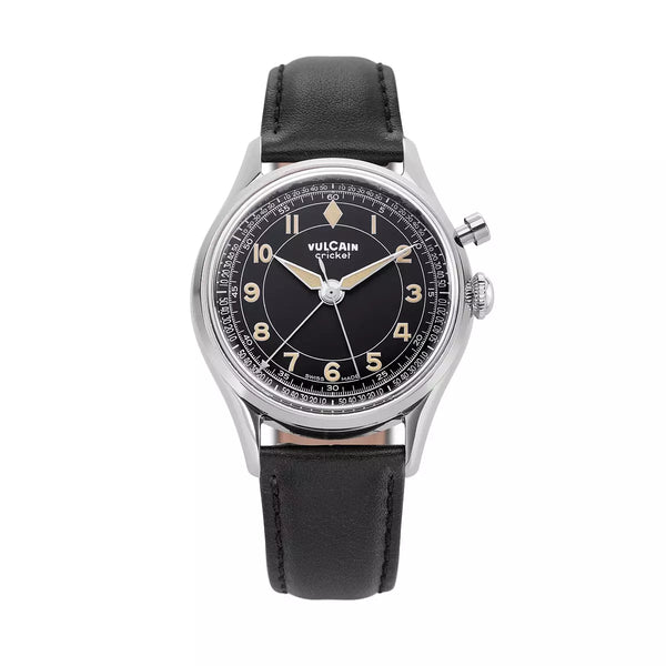 Vulcain Cricket Tradition classique 39mm Nero Khachi numeri 100168B97.BAC201 Manuale 100168B97.BAC201 con bracciale Nero liscio