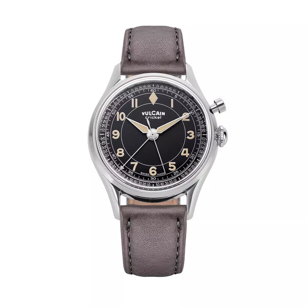 Vulcain Cricket Tradition classique 39mm Nero Khachi numeri 100168B97.BAC213 Manuale 100168B97.BAC213 con bracciale Fondello grigio