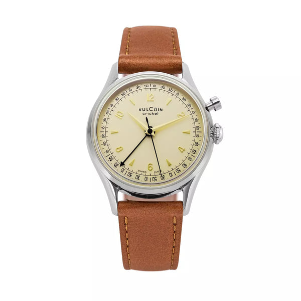 Vulcain Cricket Tradition tradition 39mm Crema 100268A76.BAC207 Manuale 100268A76.BAC207 con bracciale Marrone piano