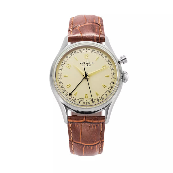 Vulcain Cricket Tradition tradition 39mm Crema 100268A76.BAN228 Manuale 100268A76.BAN228 con bracciale Pelle di vitello marrone stampata alligatore