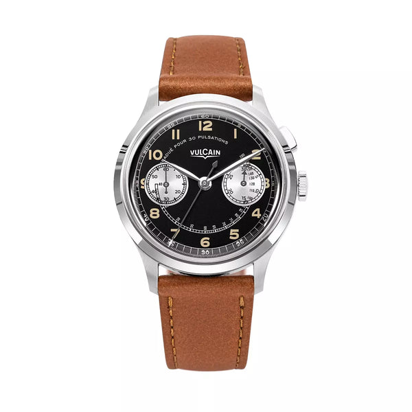 Vulcain Monopusher Heritage Nero Bianco 650157A08.BAC207 Manuale 650157A08.BAC207 con bracciale Marrone tinta unita