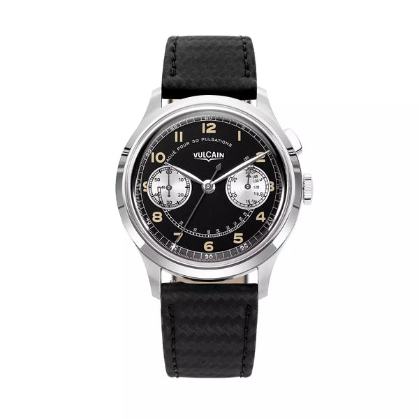 Vulcain Monopusher Heritage Nero Bianco 650157A08.BAC243 Manuale 650157A08.BAC243 con bracciale Pelle nera carbonio