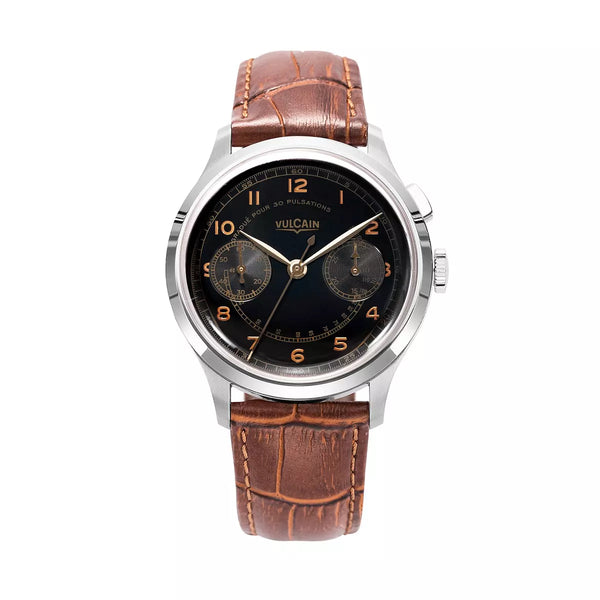 Vulcain Monopusher Nero 650167A08.BAN228 Manuale 650167A08.BAN228 con bracciale Pelle di vitello marrone stampata alligatore