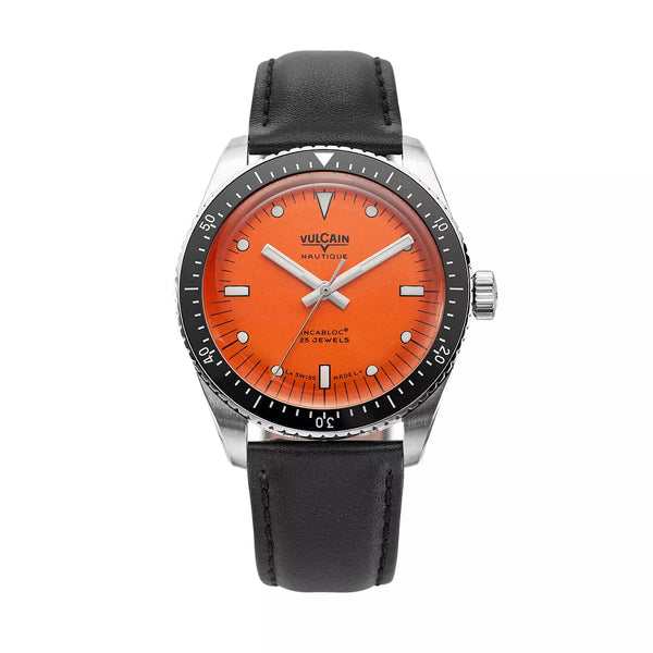 Vulcain Skindiver Nautique Arancio 660170A67.BAC201 Automatico 660170A67.BAC201 con bracciale Nero semplice