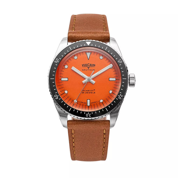 Vulcain Skindiver Nautique Arancio 660170A67.BAC207 Automatico 660170A67.BAC207 con bracciale Marrone semplice