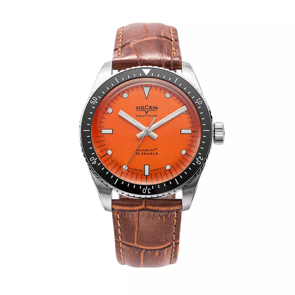 Vulcain Skindiver Nautique Arancio 660170A67.BAL228 Automatico 660170A67.BAL228 con bracciale Alligatore bruno (Cites)