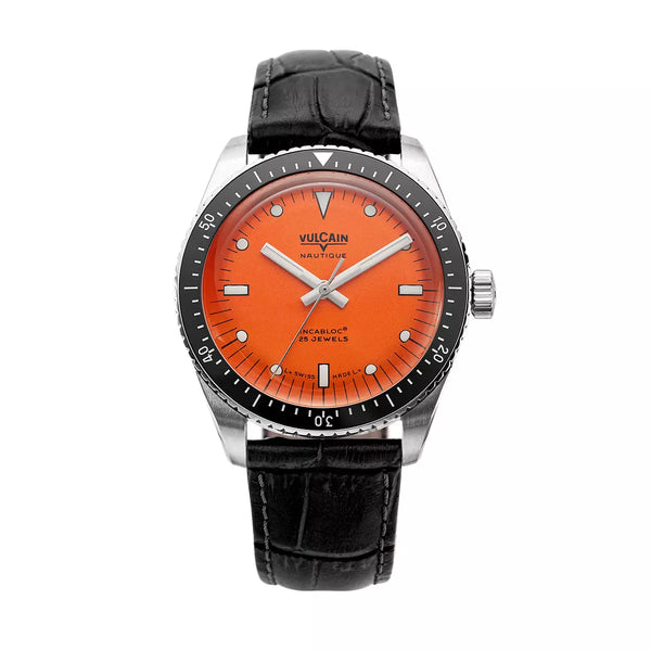 Vulcain Skindiver Nautique Arancio 660170A67.BAL248 Automatico 660170A67.BAL248 con bracciale Alligatore nero (Cites)