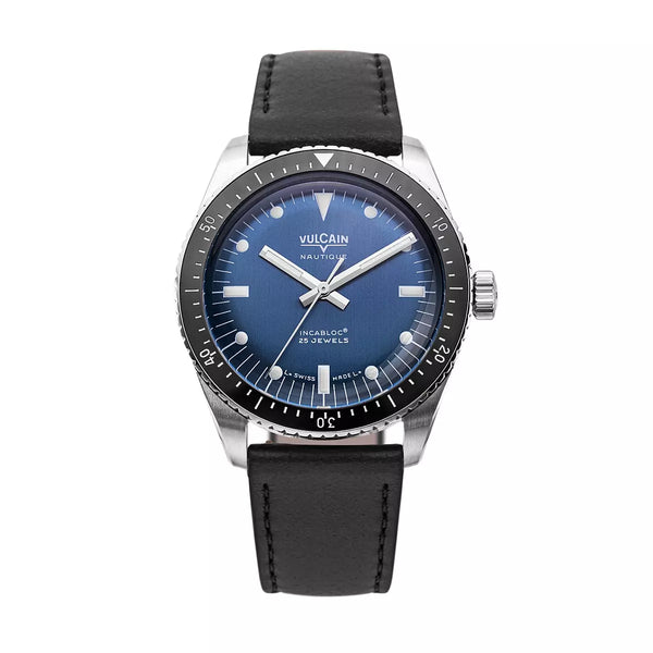 Vulcain Skindiver Nautique Blu Bianco luminova 660170B37.BAC201 Automatico 660170B37.BAC201 con bracciale Nero semplice