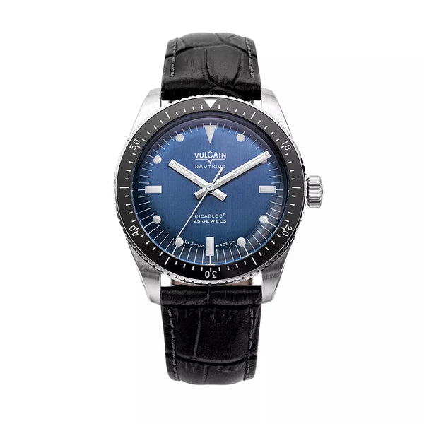 Vulcain Skindiver Nautique Blu Bianco luminova 660170B37.BAL248 Automatico 660170B37.BAL248 con bracciale Alligatore nero (Cites)