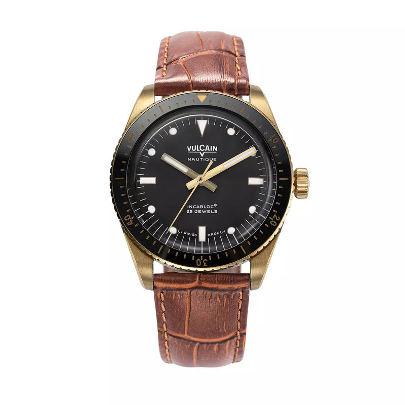 Vulcain Skindiver Nautique Bronzo Nero 662170A07.BNL228 Automatico 662170A07.BNL228 con bracciale Alligatore bruno (Cites)