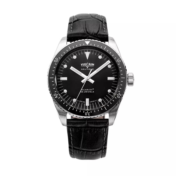 Vulcain Skindiver Nautique Nero Bianco luminova 660170B07.BAL248 Automatico 660170B07.BAL248 con bracciale Alligatore nero (Cites)