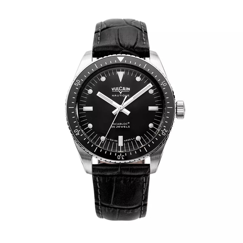 Vulcain Skindiver Nautique Nero Bianco luminova 660170B07.BAL248 Automatico 660170B07.BAL248 con bracciale Alligatore nero (Cites)