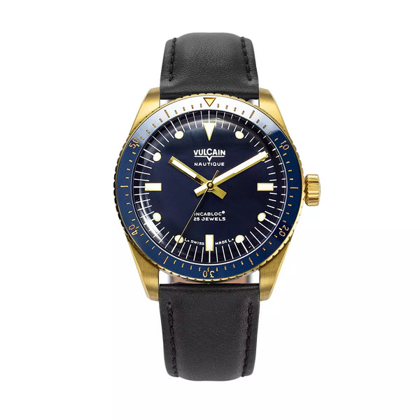 Vulcain Skindiver Nautique Oro Blu 661170A37.BOC201 Automatico 661170A37.BOC201 con bracciale Nero semplice