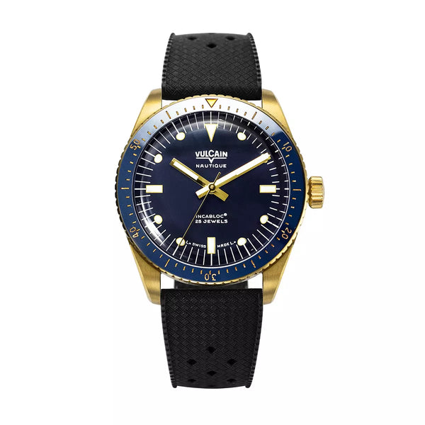 Vulcain Skindiver Nautique Oro Blu 661170A37.BOR200 Automatico 661170A37.BOR200 con bracciale Gomma