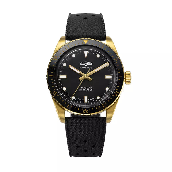 Vulcain Skindiver Nautique Oro Nero 661170A07.BOR200 Automatico 661170A07.BOR200 con bracciale Gomma