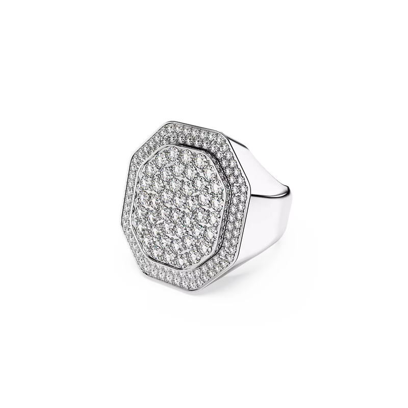 Swarovski anello unisex ottagonale in metallo rodiato con pavé di cristalli 5651369