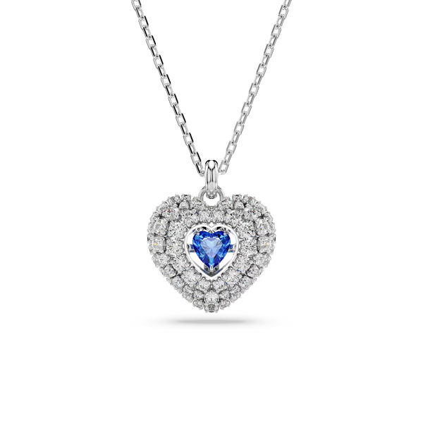 SWAROVSKI Collana con pendente cuore in metallo rodiato e zirconi bianchi e cuore centrale blu 5680403