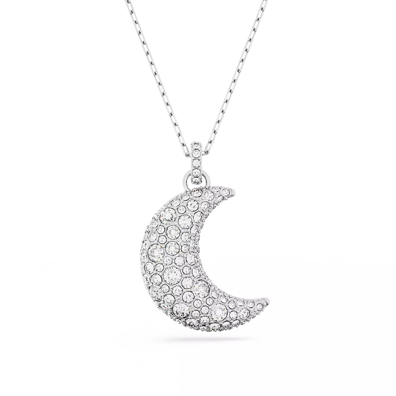 SWAROVSKI Collana in metallo rodiato con pendente luna con pavé di cristalli 5666181