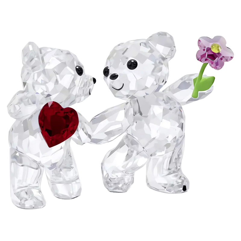 Statuetta in cristallo SWAROVSKI con due orsetti uno con cuore rosso, l’altro con fiore rosa 5558892 Variante2