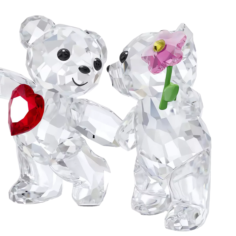 Statuetta in cristallo SWAROVSKI con due orsetti uno con cuore rosso, l’altro con fiore rosa 5558892 Variante4
