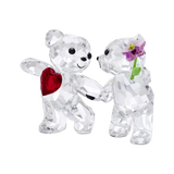Statuetta in cristallo SWAROVSKI con due orsetti uno con cuore rosso, l’altro con fiore rosa 5558892 Variante