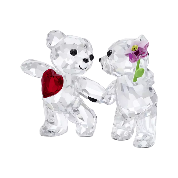 Statuetta in cristallo SWAROVSKI con due orsetti uno con cuore rosso, l’altro con fiore rosa 5558892 Variante