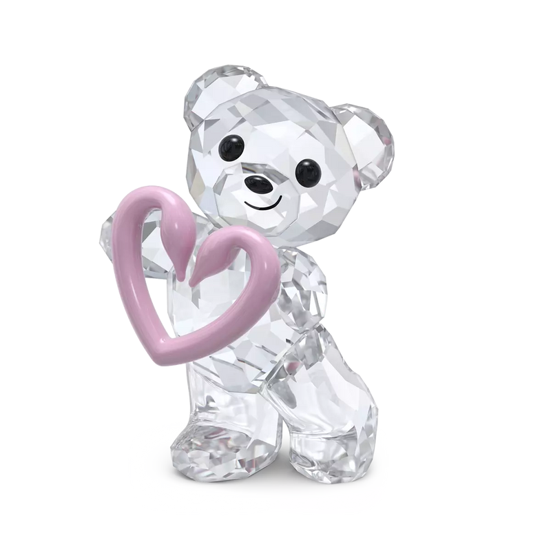 Statuetta in cristallo SWAROVSKI con orsetto che tiene un cuore rosa 5665436