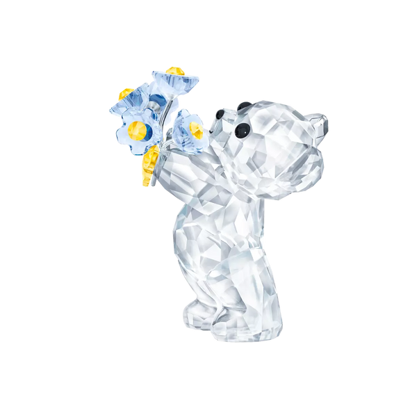 Statuetta in cristallo SWAROVSKI con orsetto che tiene un mazzo di fiori non ti scordar di me 5427993
