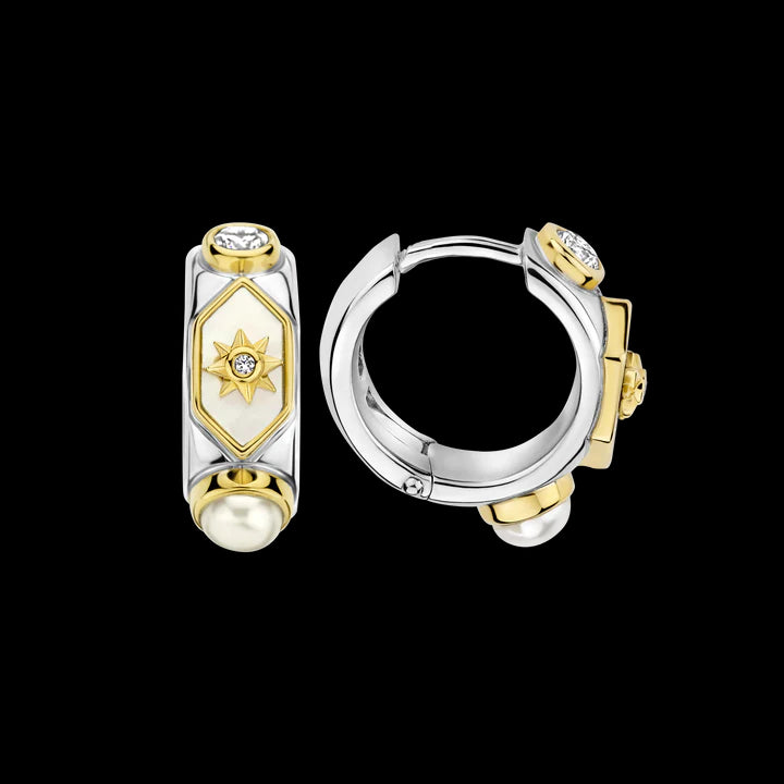 TI SENTO Orecchini cerchio in argento bicolore in madreperla con stella, perle e zirconi 7946MW Variante