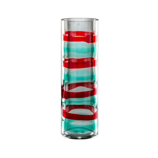 VENINI Vaso Anelli verde menta, rosso e cristallo in vetro soffiato di Murano 542.00