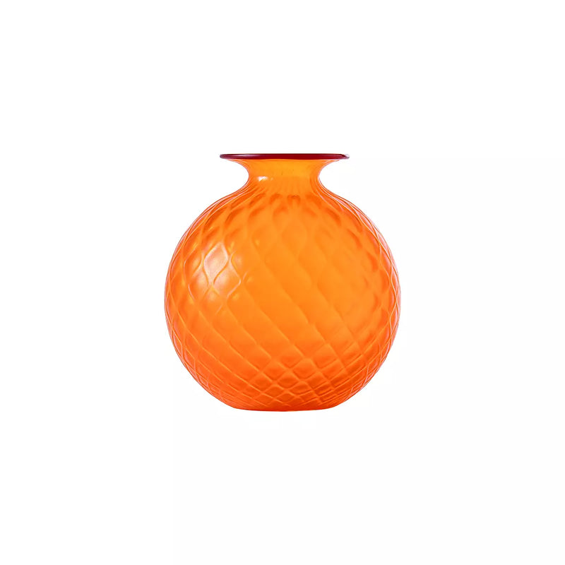 Vaso Monofiore VENINI Balloton Piccolo Arancione Sabbiato con Filo Rosso in Vetro Soffiato di Murano 100.16