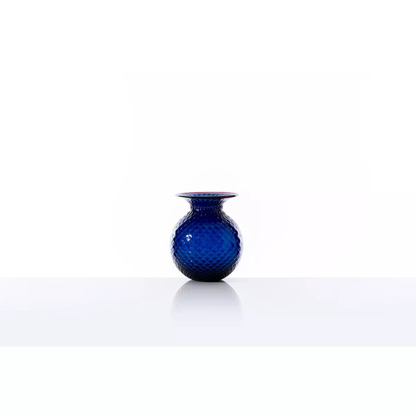 Vaso VENINI Balloton Fiori Mini Blu Mare con Filo Rosso in Vetro Soffiato di Murano 100.37