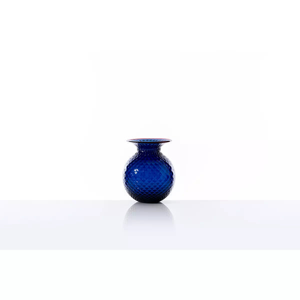 Vaso VENINI Balloton Fiori Piccolo Blu Mare con Filo Rosso in Vetro Soffiato di Murano 100.38