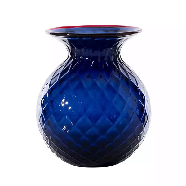 Vaso VENINI Balloton Fiori Piccolo Blu Mare con Filo Rosso in Vetro Soffiato di Murano 100.38