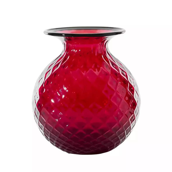 Vaso VENINI Balloton Fiori Grande Rosso con Filo Rosso in Vetro Soffiato di Murano 100.46