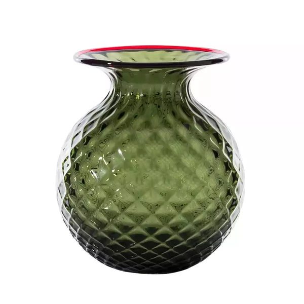 Vaso VENINI Balloton Fiori Grande Verde Mela con Filo Rosso in Vetro Soffiato di Murano 100.46