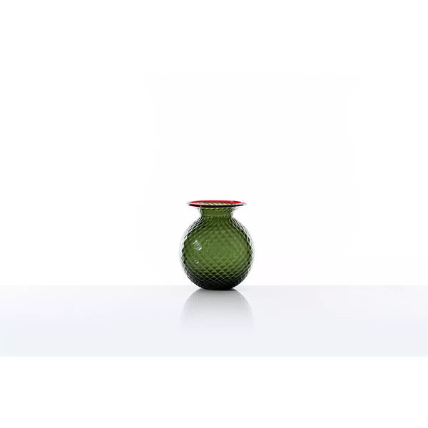 Vaso VENINI Balloton Fiori Mini Verde Mela con Filo Rosso in Vetro Soffiato di Murano 100.37