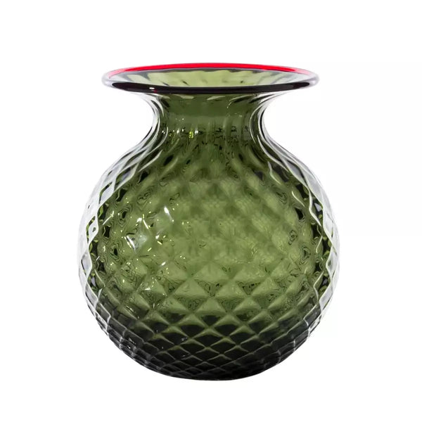 Vaso VENINI Balloton Fiori Mini Verde Mela con Filo Rosso in Vetro Soffiato di Murano 100.37