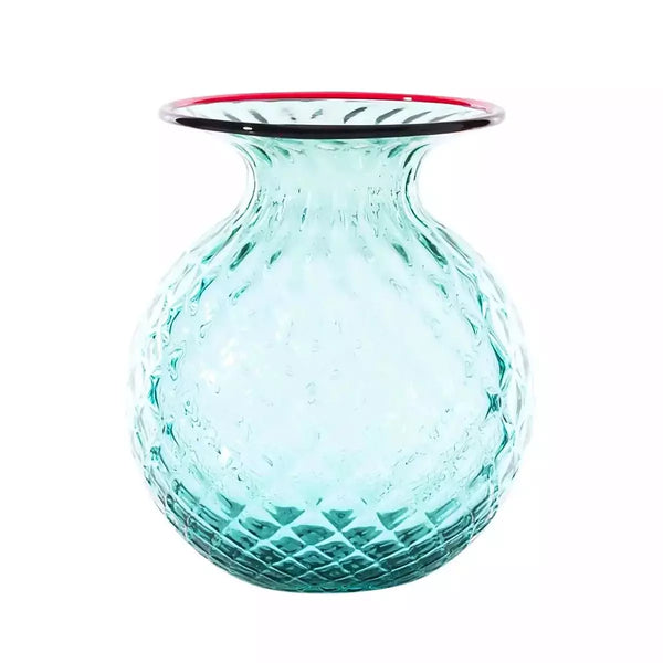 Vaso VENINI Balloton Fiori Grande Verde Menta con Filo Rosso in Vetro Soffiato di Murano 100.46