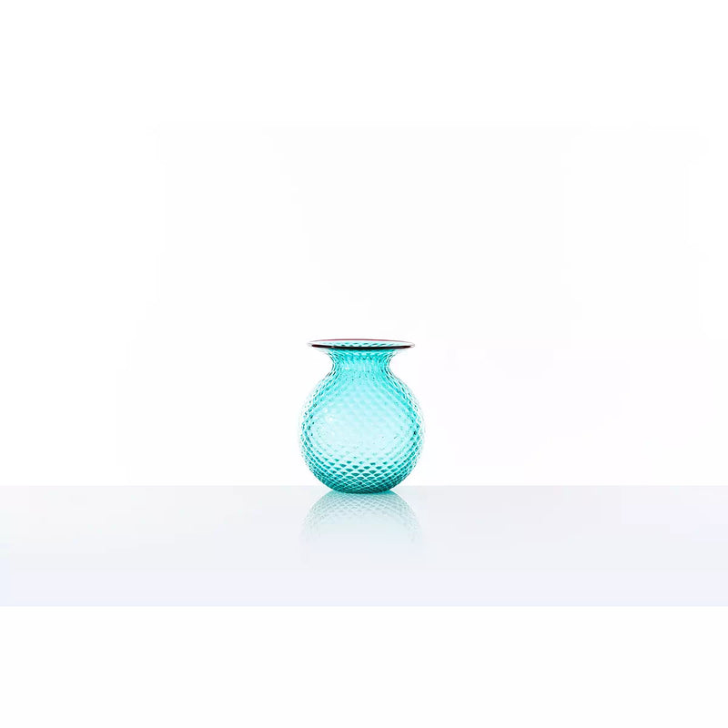 Vaso VENINI Balloton Fiori Mini Verde Menta con Filo Rosso in Vetro Soffiato di Murano 100.37