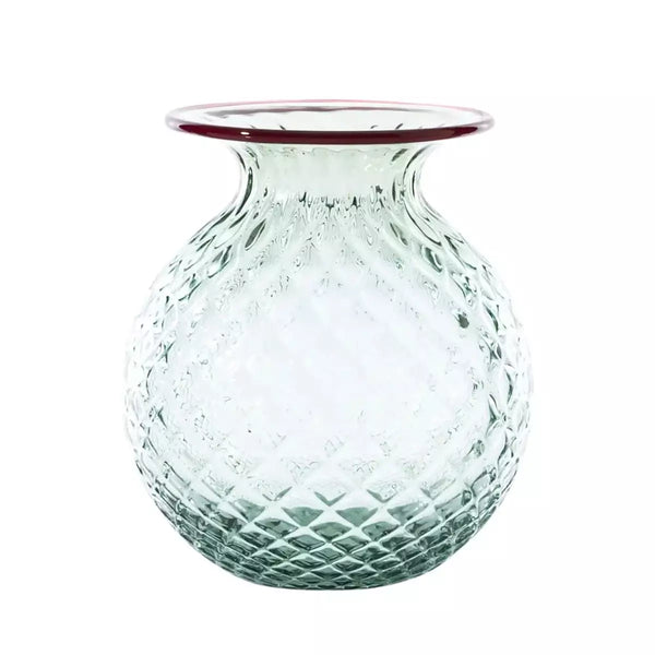 Vaso VENINI Balloton Fiori Mini Verde Rio con Filo Rosso sangue di Bue in Vetro Soffiato di Murano 100.37