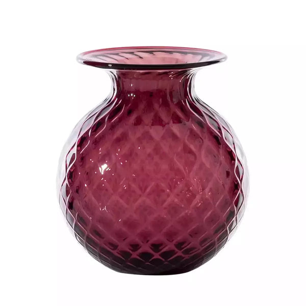 Vaso VENINI Balloton Fiori Grande Viola con Filo Rosso in Vetro Soffiato di Murano 100.46