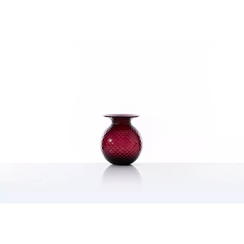 Vaso VENINI Balloton Fiori Medio Viola con Filo Rosso in Vetro Soffiato di Murano 100.39