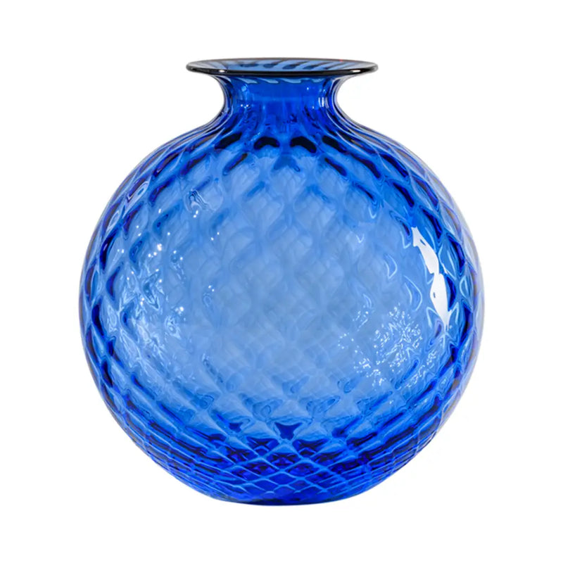 VENINI vaso monofiore balloton grande zaffiro in vetro soffiato di murano 100.18