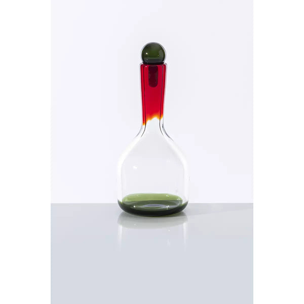 VENINI Bottiglia Apem di Gio Ponti in Vetro Soffiato di Murano Color Cristallo, Rosso e Verde Mela 526.41
