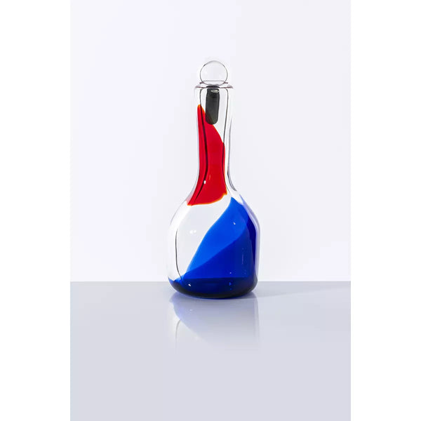 VENINI Bottiglia Pezzenti di Gio Ponti in Vetro Soffiato di Murano Color Cristallo, Rosso e Zaffiro 526.40