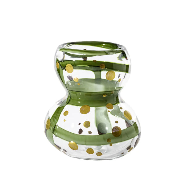 VENINI Vaso Gran Bulbo Mini Cristallo/Verde Mela/Foglia Oro in Vetro Soffiato di Murano Edizione Limitata 699.61
