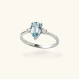 ALFYO Anello Acquamarina Taglio Goccia e Diamanti in Oro Bianco